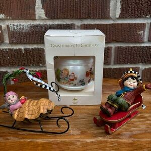 Ornament bundle Hallmark Keepsake 1983 “Grandchild’s First Christmas” plus two
